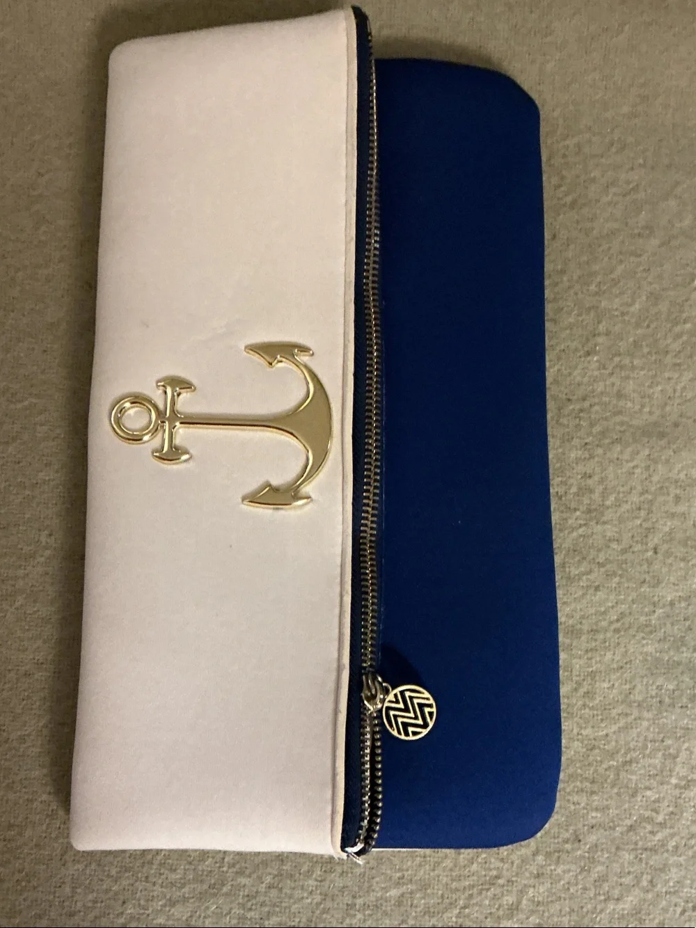 Macbeth Collection by Margaret Josephs Navy and White Anchor Zip Cosmetic Pouch